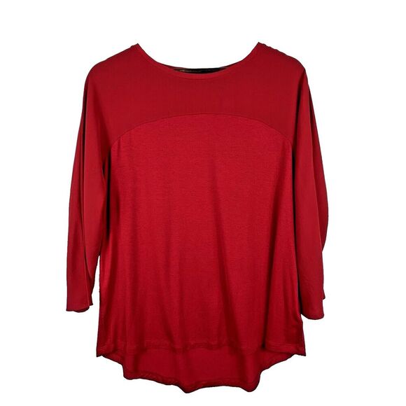NEW Tahari Red Tunic Top L Semi Sheer Accents Flowy Stretch Versatile Transition - Picture 1 of 8